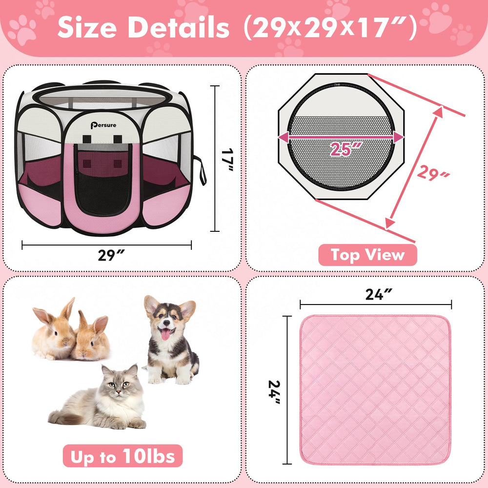 Persure dog cat playpen pink doors open for easy entry and supervision