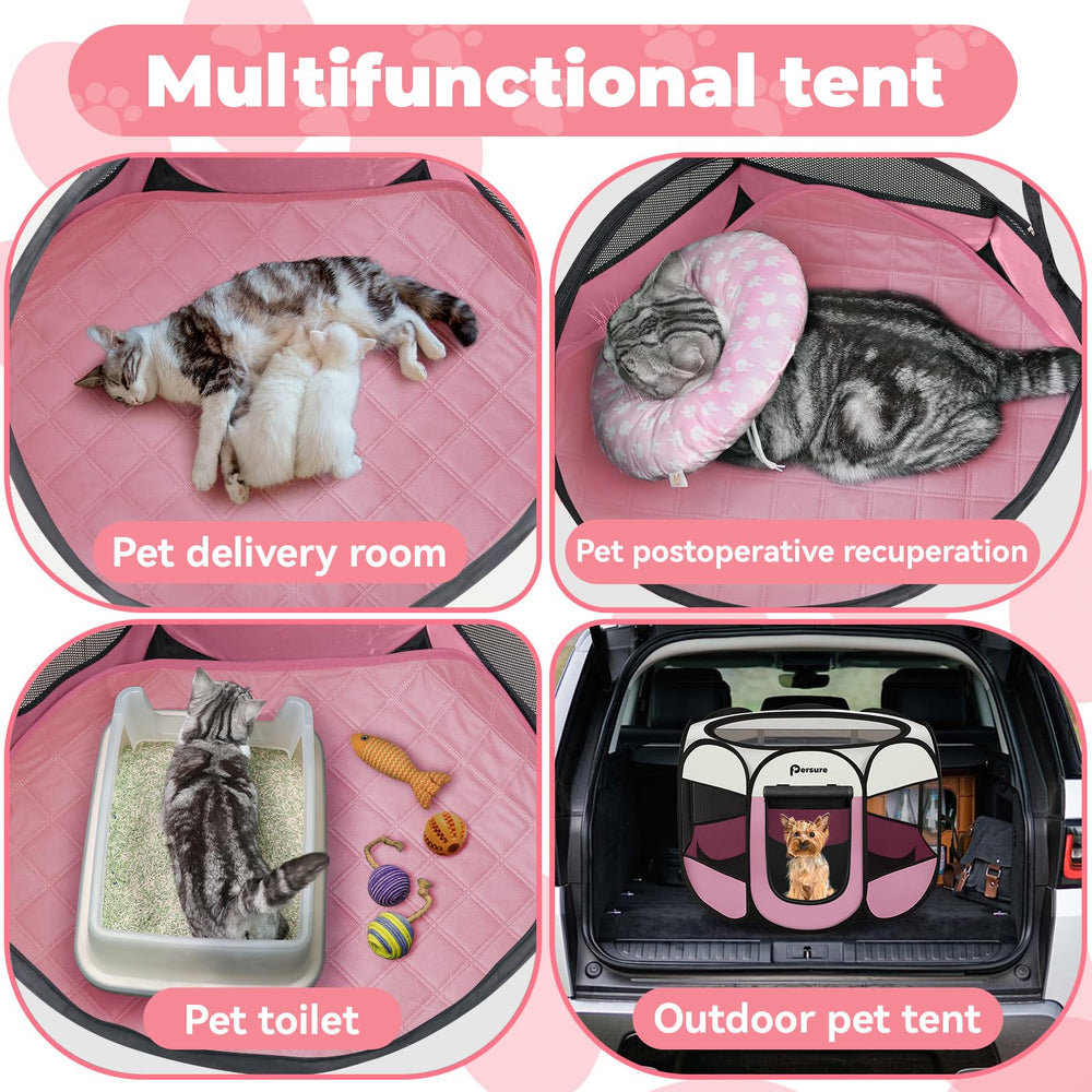 Persure dog cat playpen pink top view highlights airflow and visibility
