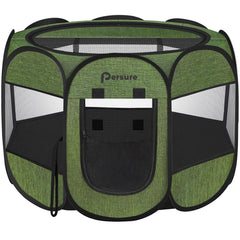 Persure dog playpen premium green outdoor setup with breathable mesh panels for safe play and quick setup.