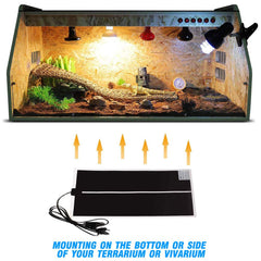 PeSandy under-tank heat pad setup demonstrates easy placement for belly warmth