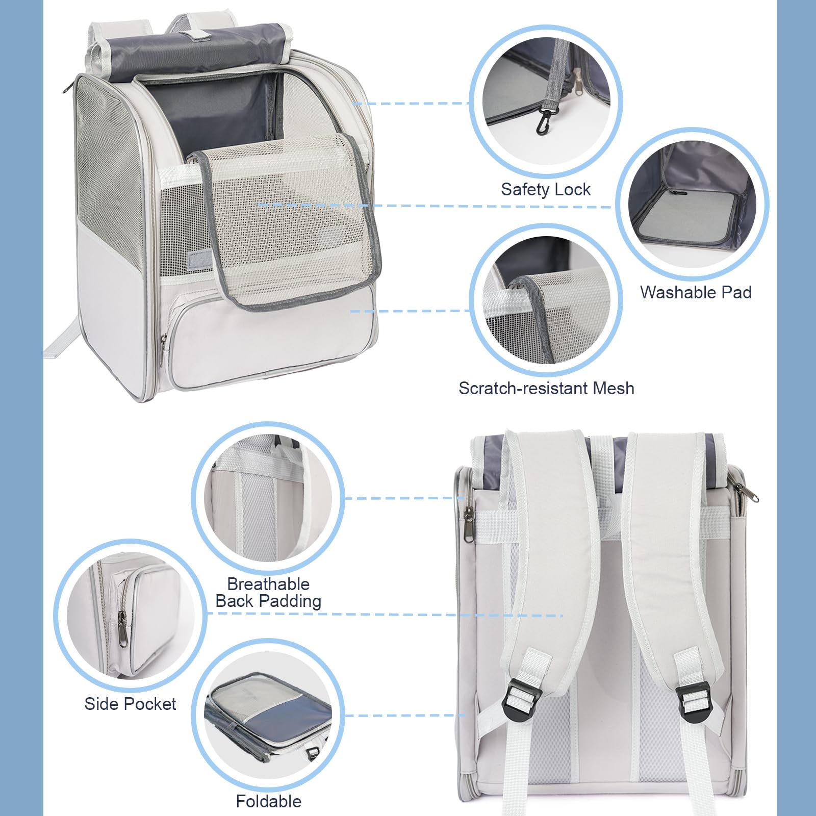 Pesen cat backpack under-seat design supports airline travel.
