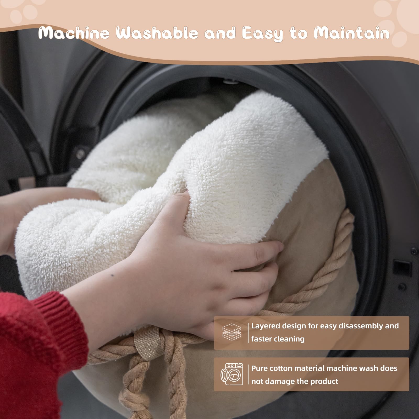 Pesen cat bed machine-washable design simplifies cleaning and maintenance.