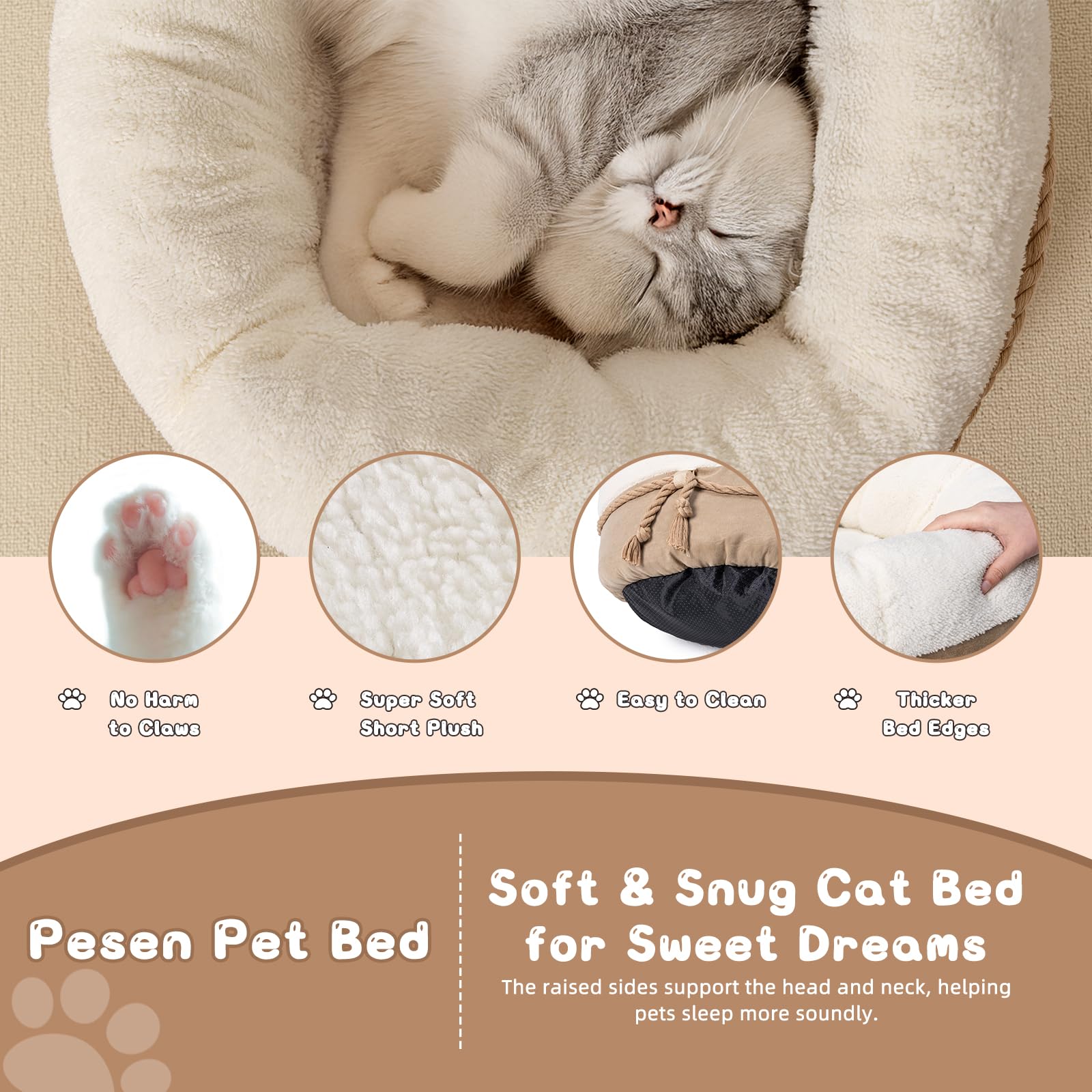 Pesen cat bed with non-slip base prevents sliding on floors.