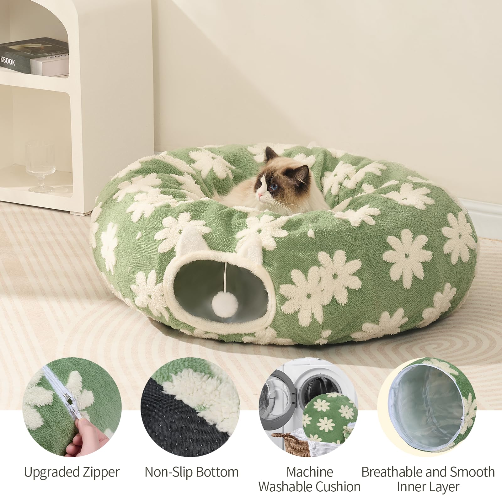 Pesen cat tunnel bed soft plush material delivers warm, comfortable lounging for felines