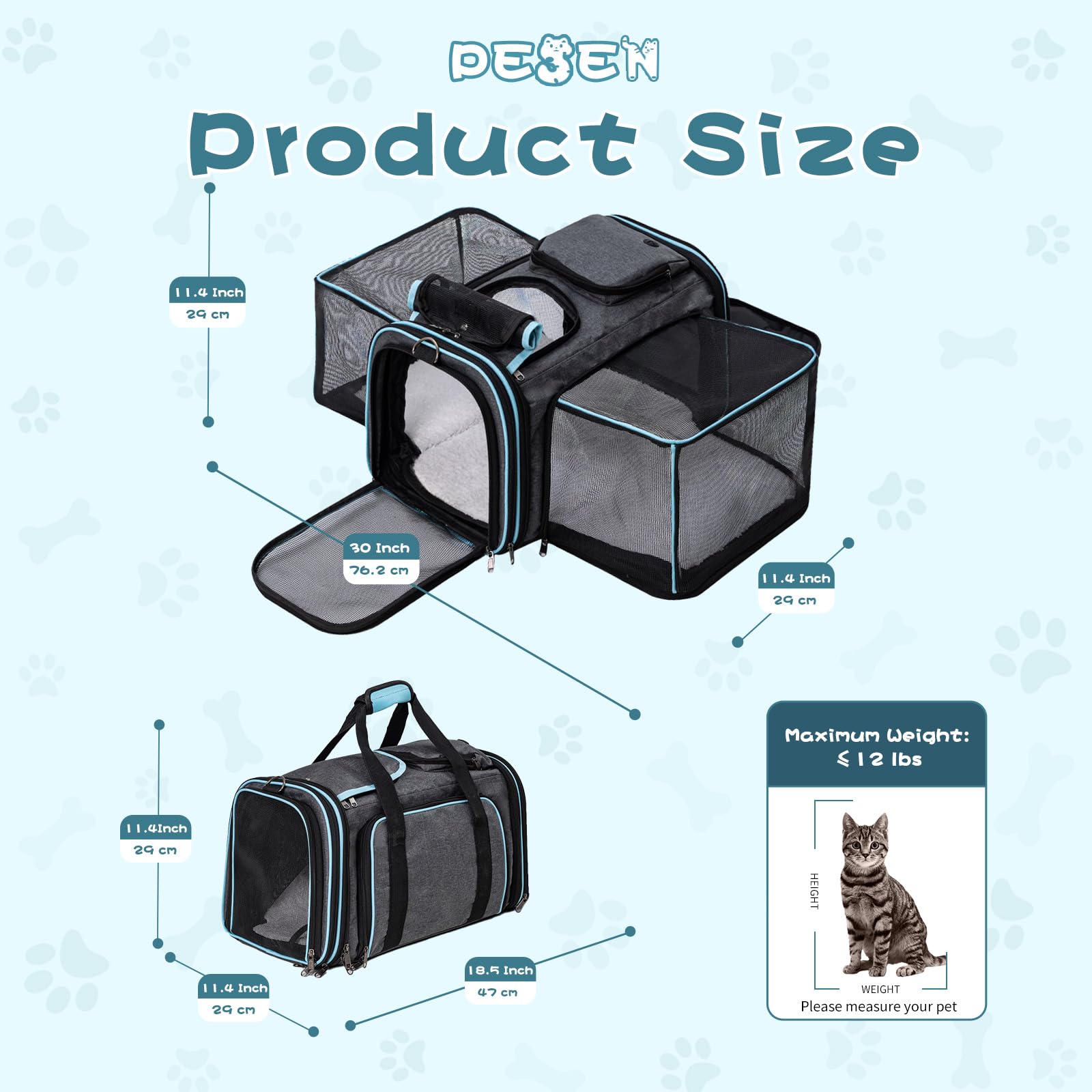 Pesen travel carrier suits small cats, dogs, and rabbits for car, train, or plane journeys