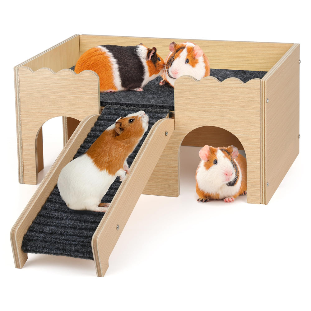 PESNLO wooden guinea pig hideout castle offers spacious exploration for play and nap