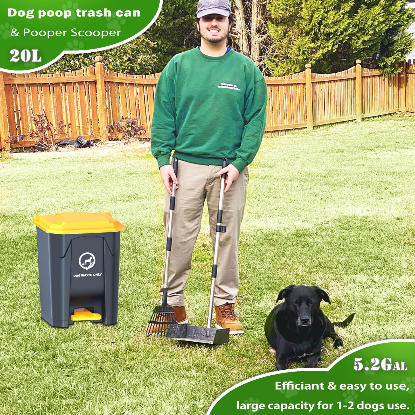 Pestairs pooper scooper with foot pedal in use for hands-free waste disposal.
