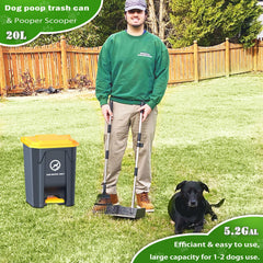 Pestairs pooper scooper with foot pedal in use for hands-free waste disposal.