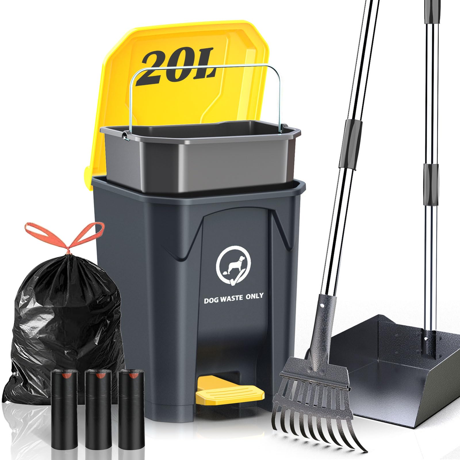 Pestairs outdoor poop trash can with lid closed for odor-minimizing storage.