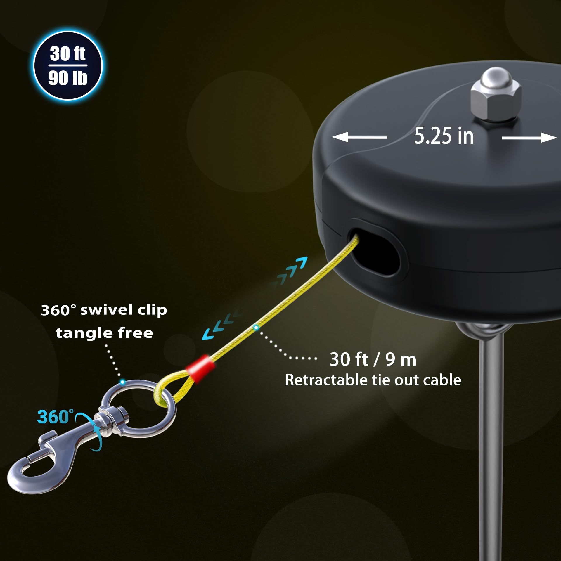 Pestairs retractable dog lead reel with 360 clip enabling flexible direction changes.