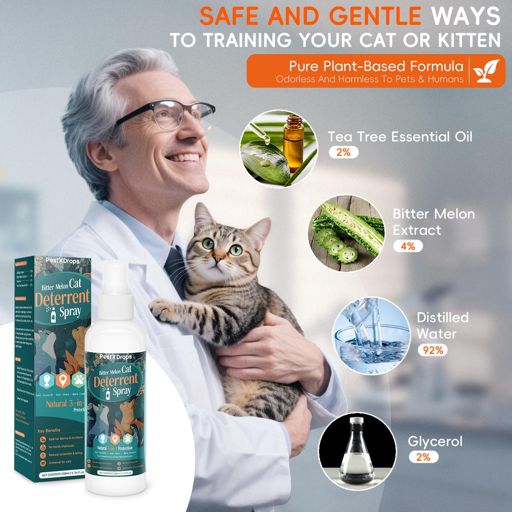 PestXDrops cat deterrent spray applied on a sofa to deter scratching.