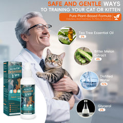 PestXDrops cat deterrent spray applied on a sofa to deter scratching.