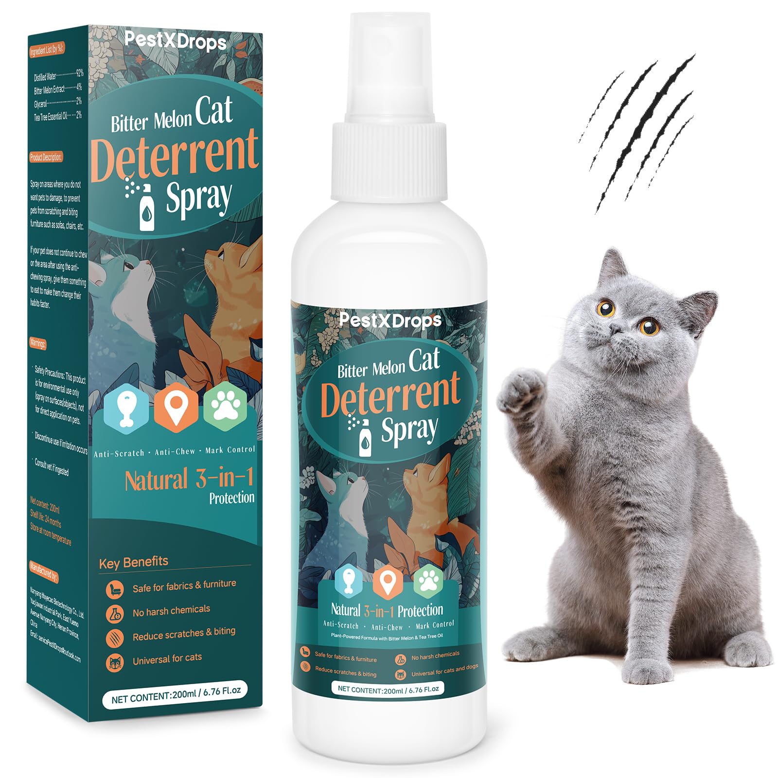 PestXDrops natural cat deterrent spray bottle for easy furniture protection.