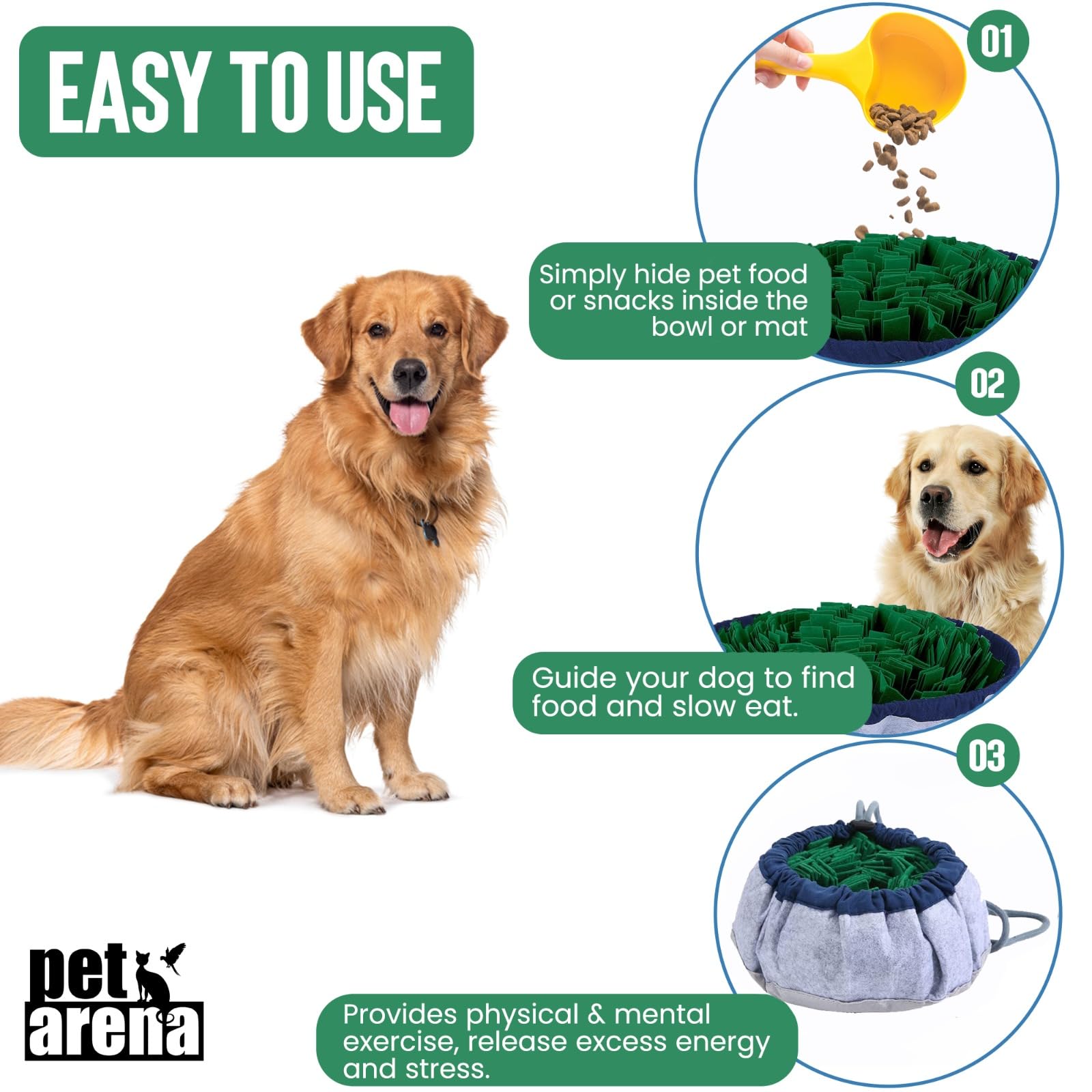 PET ARENA snuffle mat adjustable belt shown enabling size adjustment for different dogs