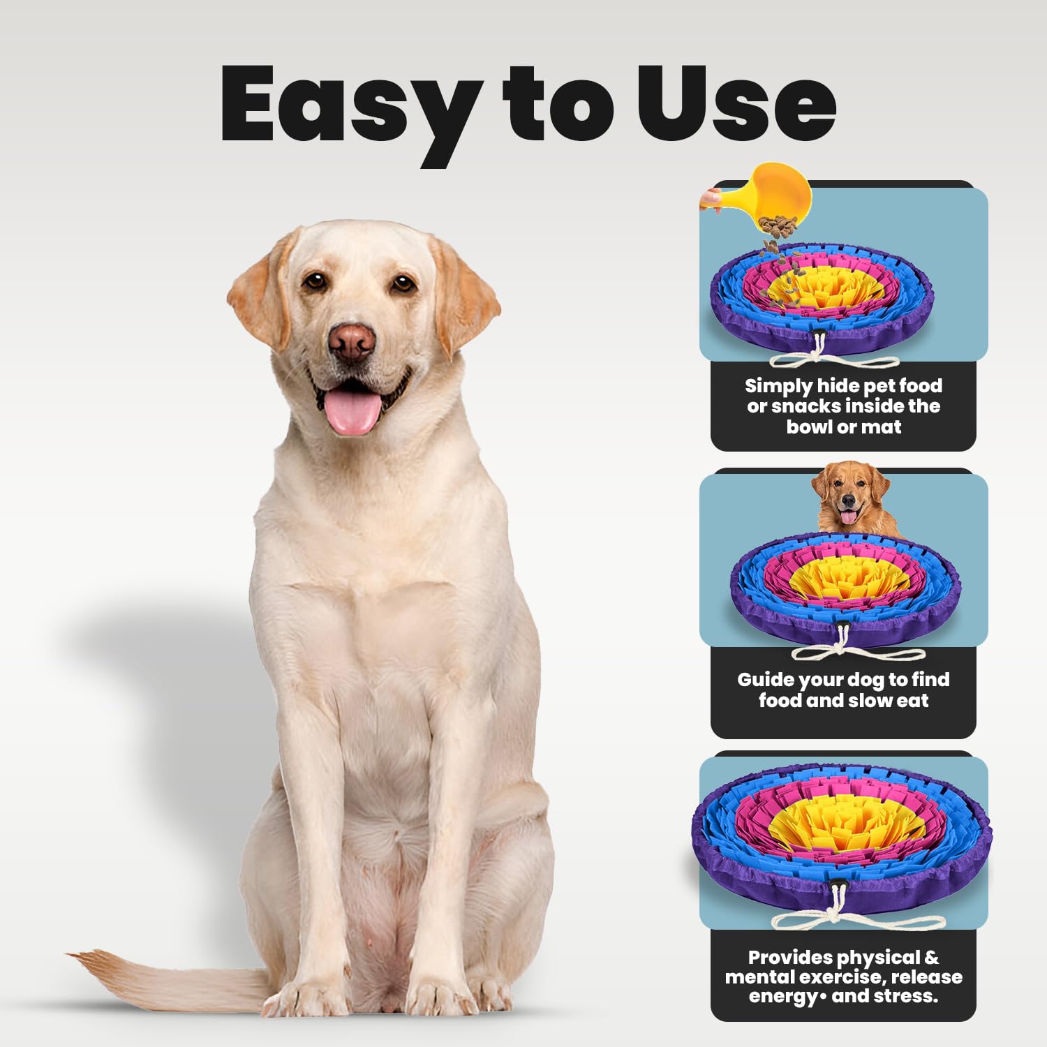 PET ARENA Snuffle Mat adjustable belt adapts for large or small dogs.