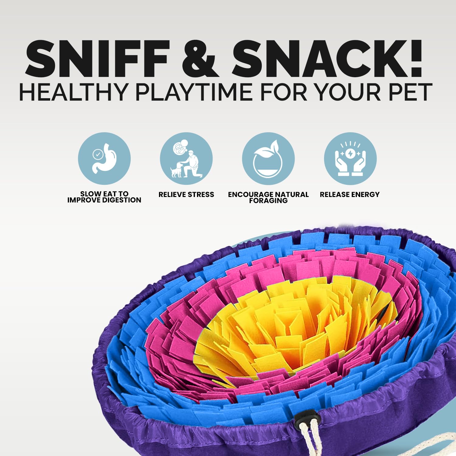 PET ARENA Snuffle Mat’s portable design enables indoor or outdoor enrichment.