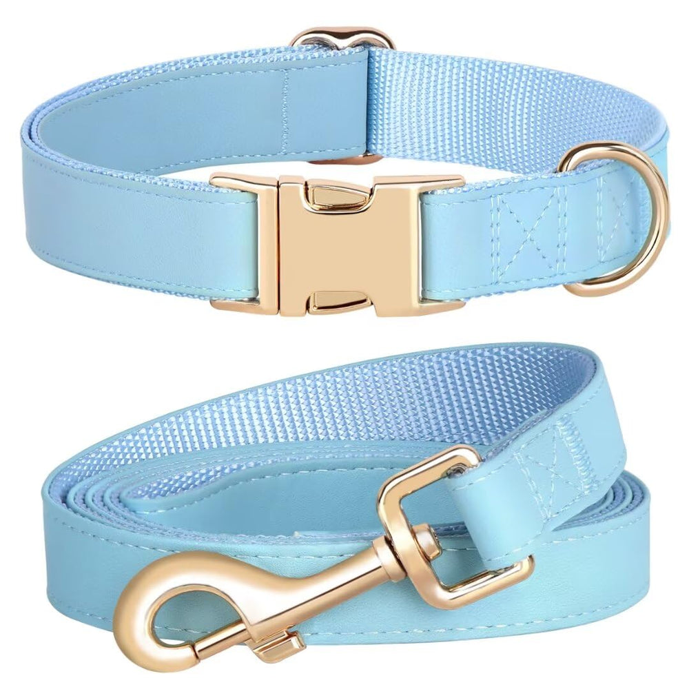 PET ARTIST blue soft PU leather dog collar for daily comfort