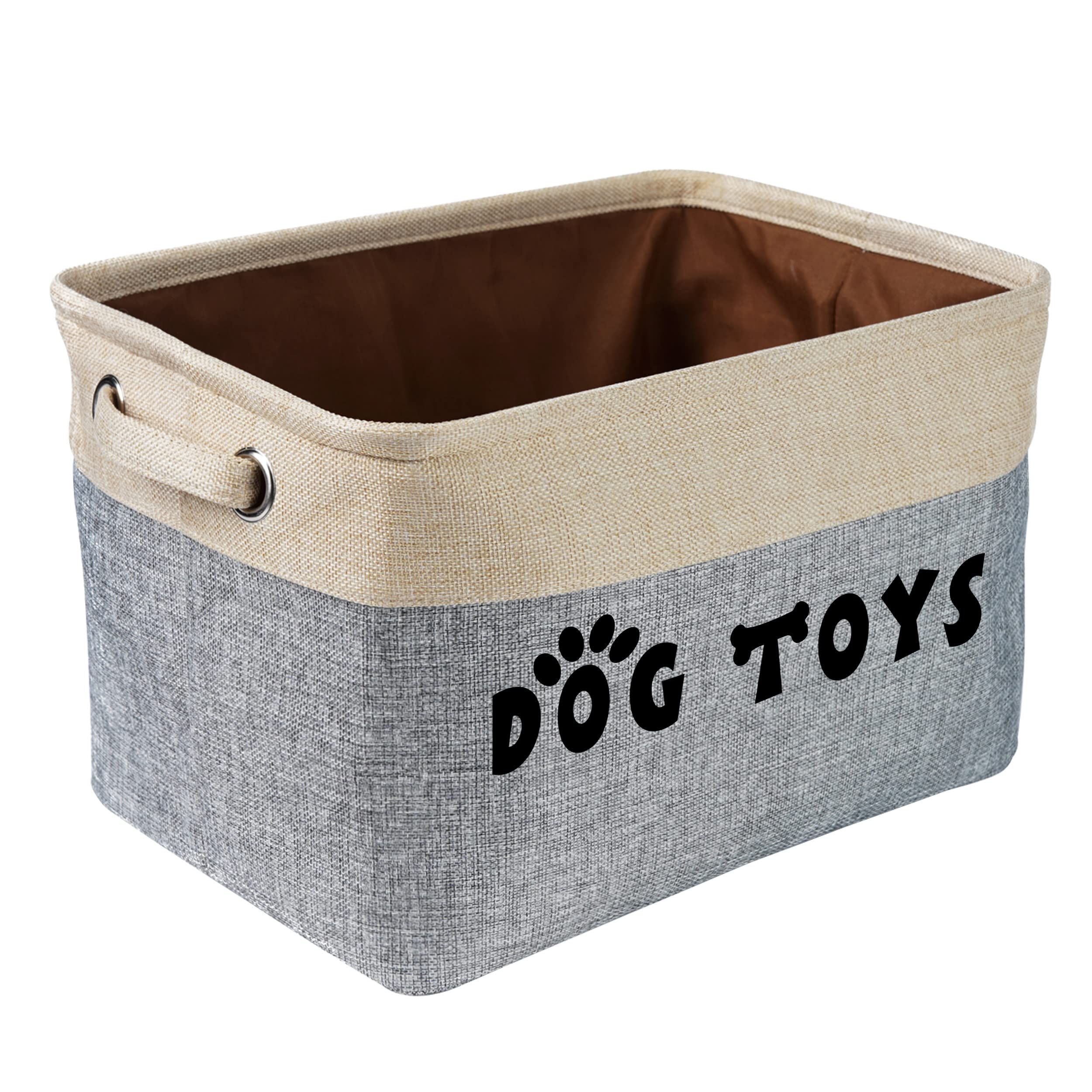 PET ARTIST dog toy basket gray front view for clutter-free living room organization