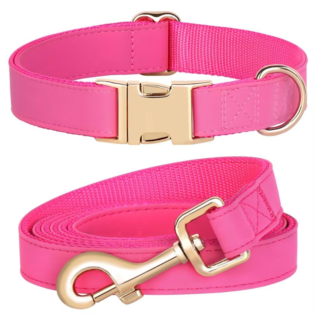 Pet Artist soft PU leather collar hot pink for comfortable daily wear.