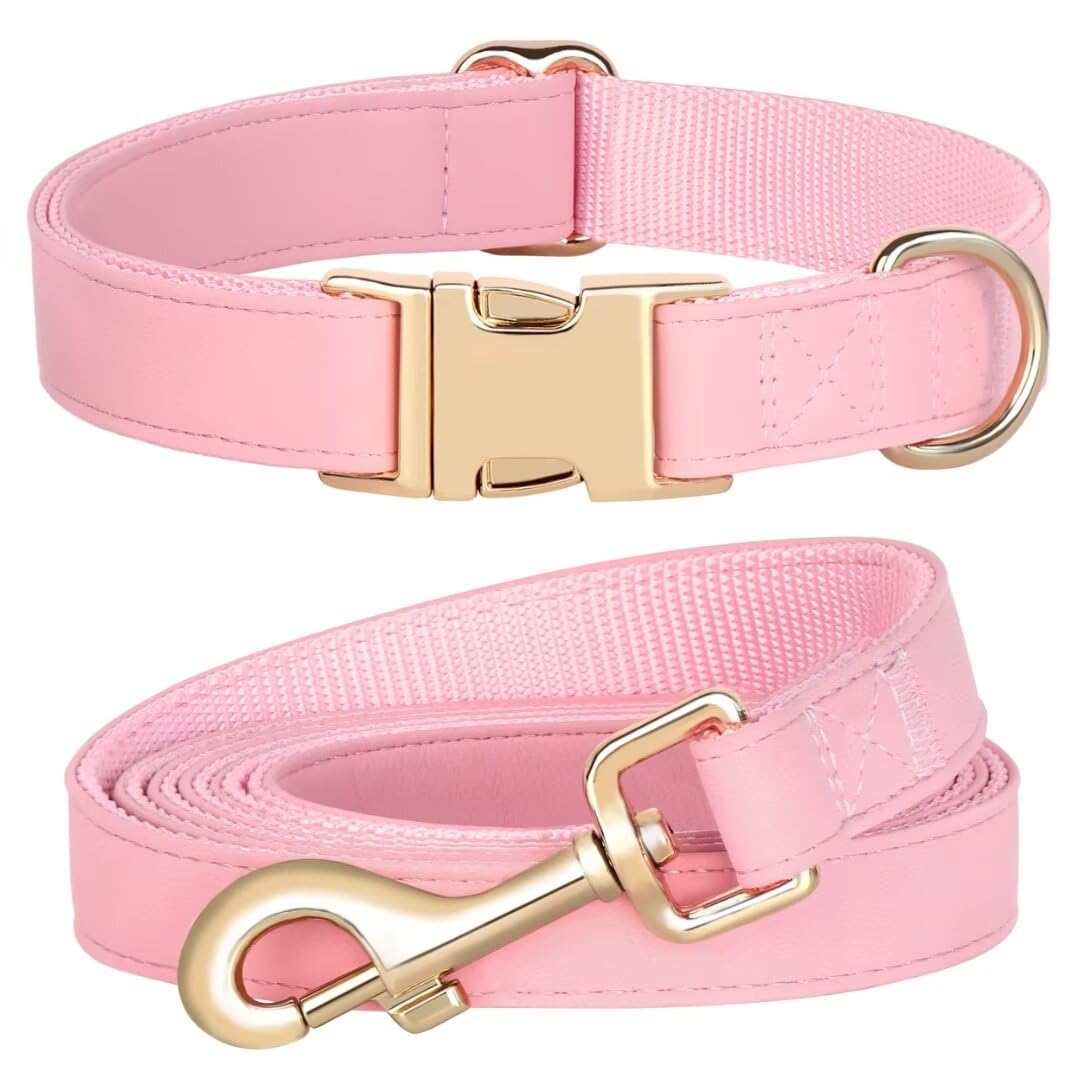 PET ARTIST Soft PU leather collar pink closeup for daily comfort on walks