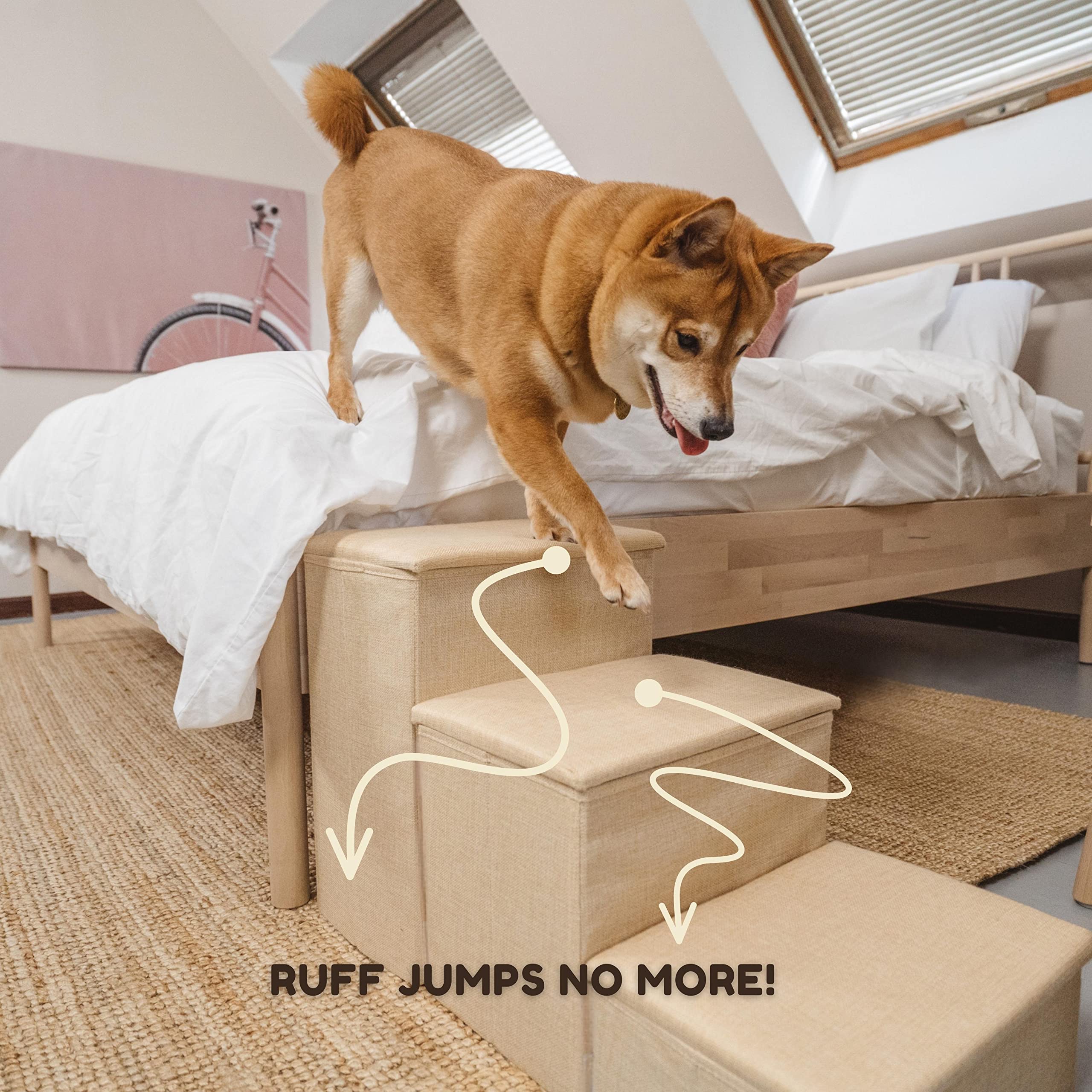 PET AWESOME Dog Stairs collapsible-base-plate-removed, folds flat for under-couch storage.