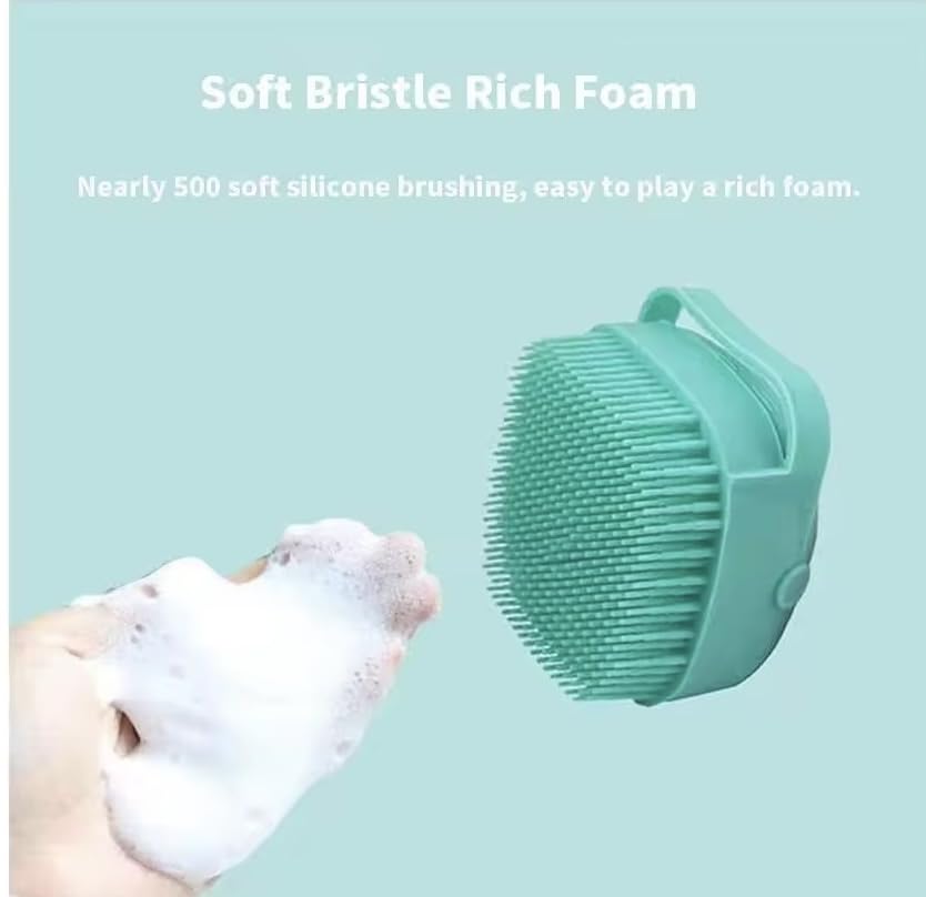 Pet Bath Massage Brush built-in soap dispenser releases foam evenly for efficient cleaning