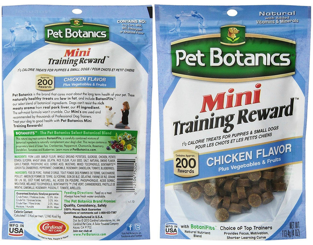 Pet Botanics mini training rewards bacon treats boost training participation