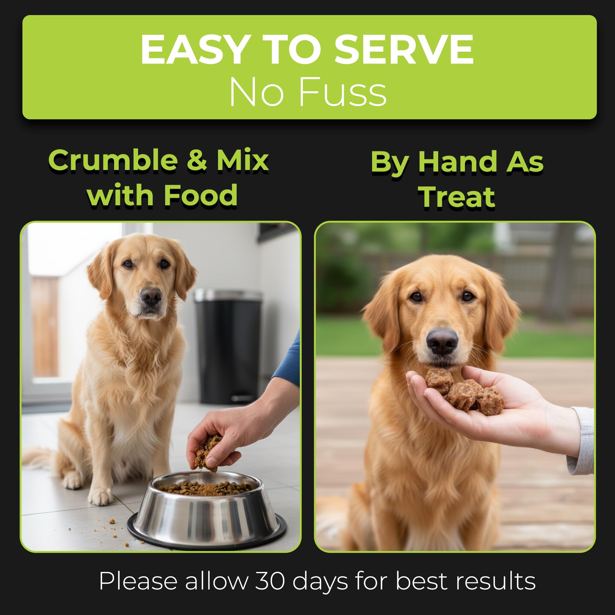 Pet Chef No Poo Chews easy to serve as a treat or crumble