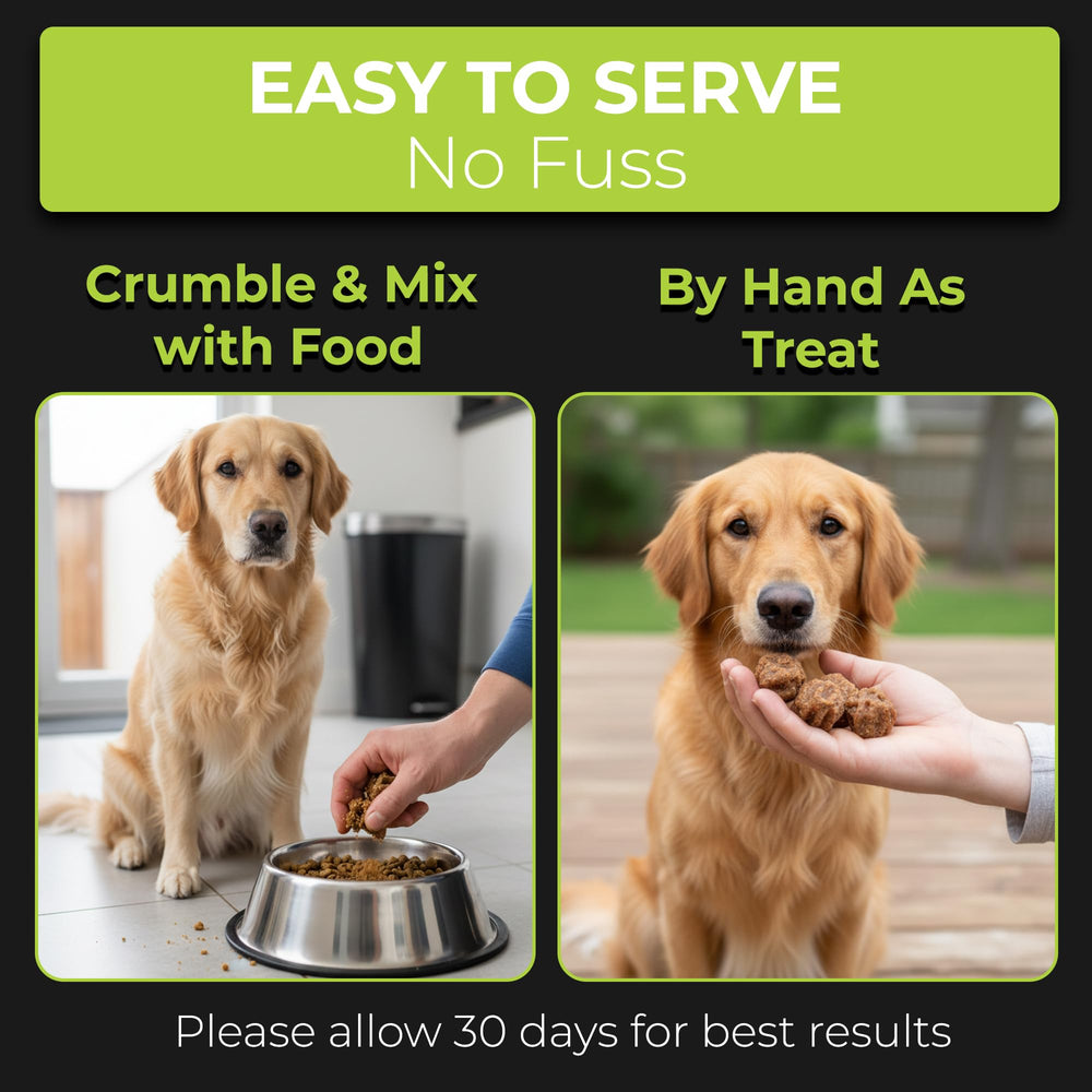 Pet Chef No Poo Chews easy to serve as a treat or crumble