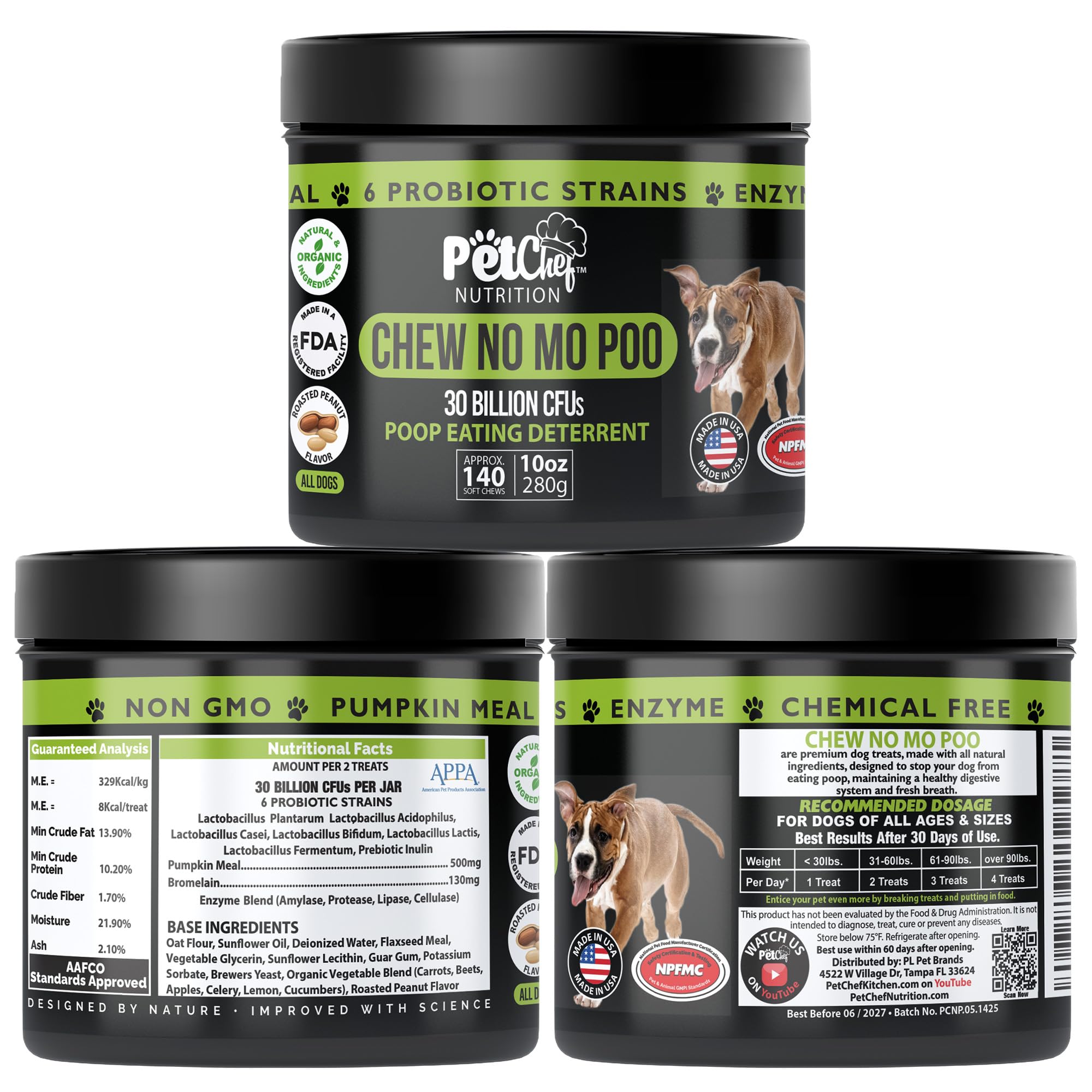 Pet Chef No Poo Chews made in the USA in a GMP facility
