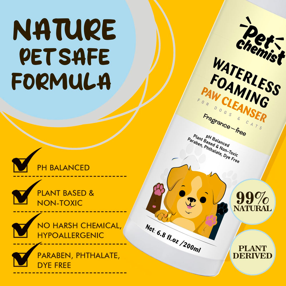 Pet Chemist compact travel-size paw cleaner illustrates portable solution for on-the-go cleanup.
