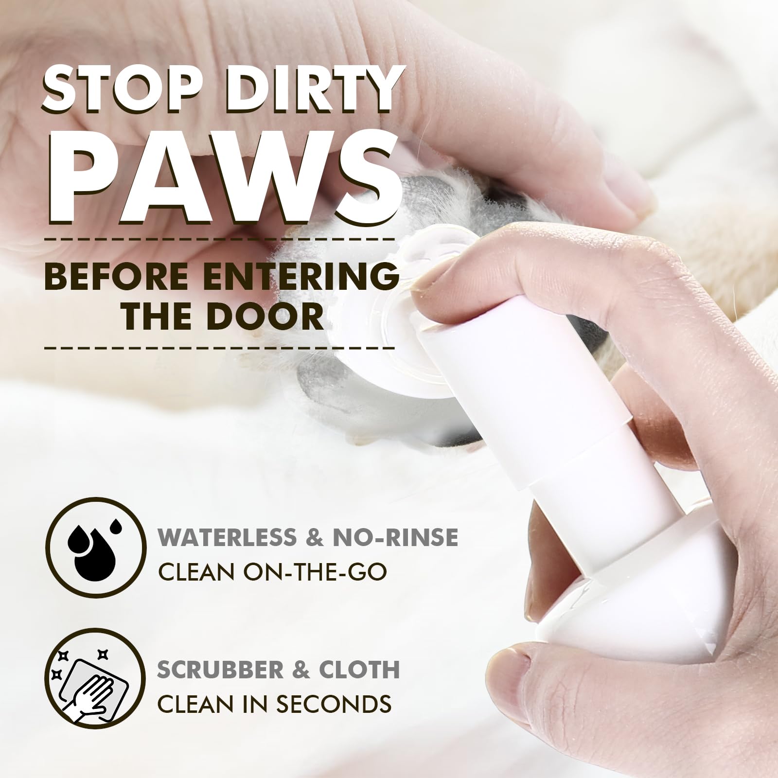 Pet Chemist dogs and cats paw cleaner in use demonstrates universal fit for multiple pets.