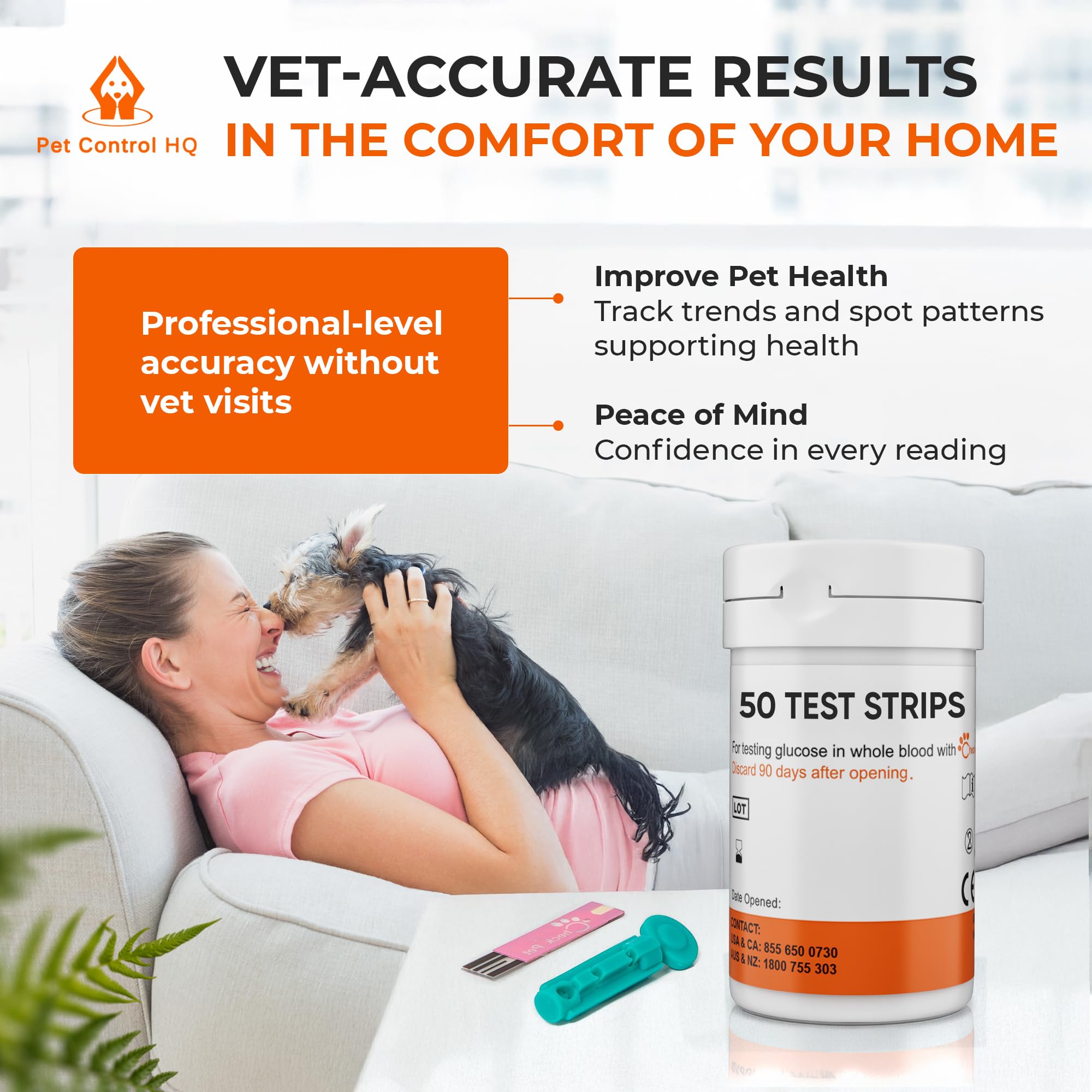 Pet Control HQ glucose test-strip insert performed with one hand to reduce stress