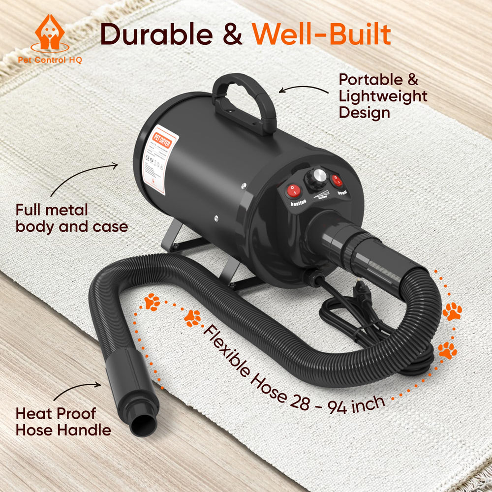 Pet Control HQ high-velocity dryer low-noise motor reduces pet stress during grooming