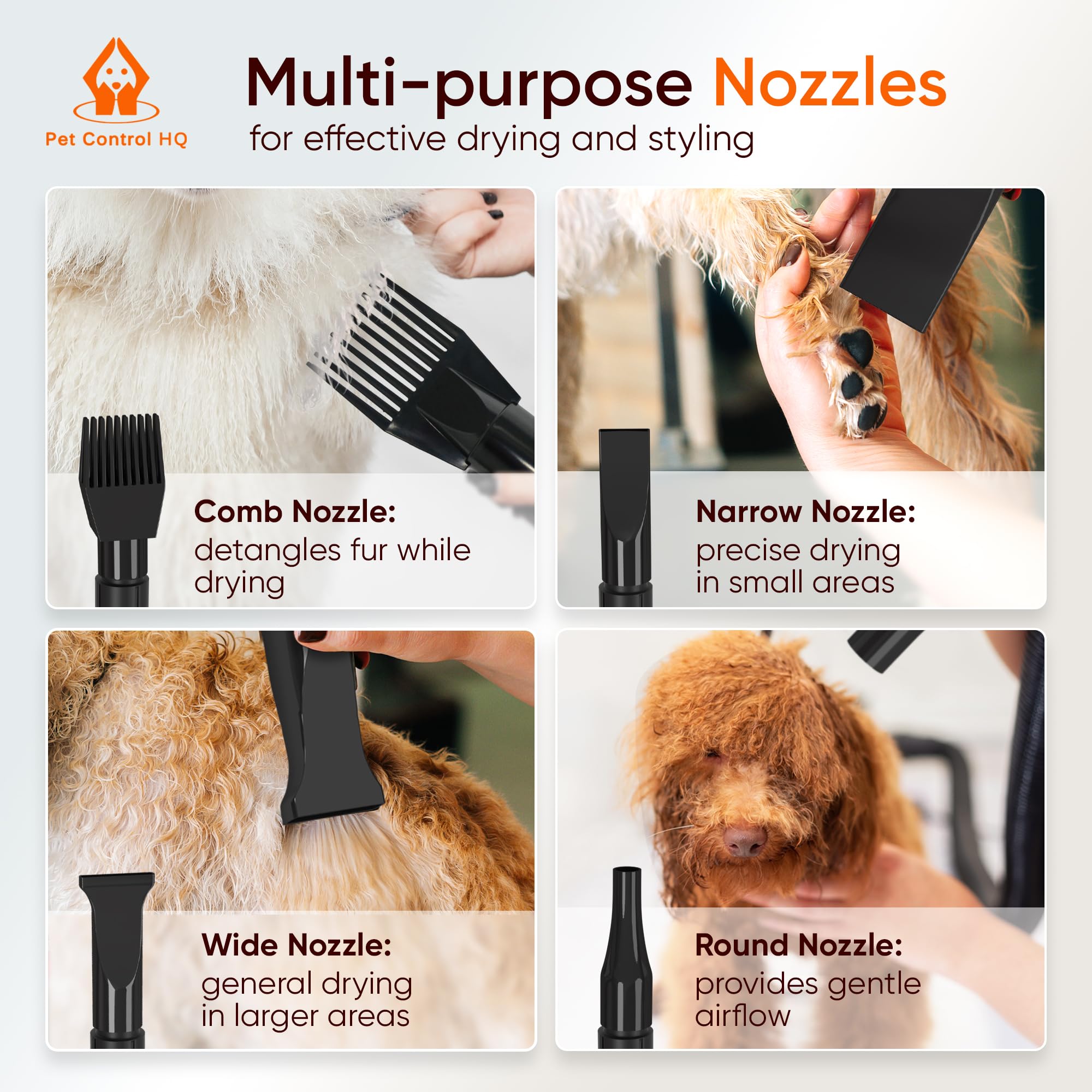 Pet Control HQ high-velocity dryer round nozzle for fluffing and detangling