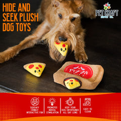 Pet Craft Supply Hide and Seek squeaky-crinkle toy adds audio cues to playtime.