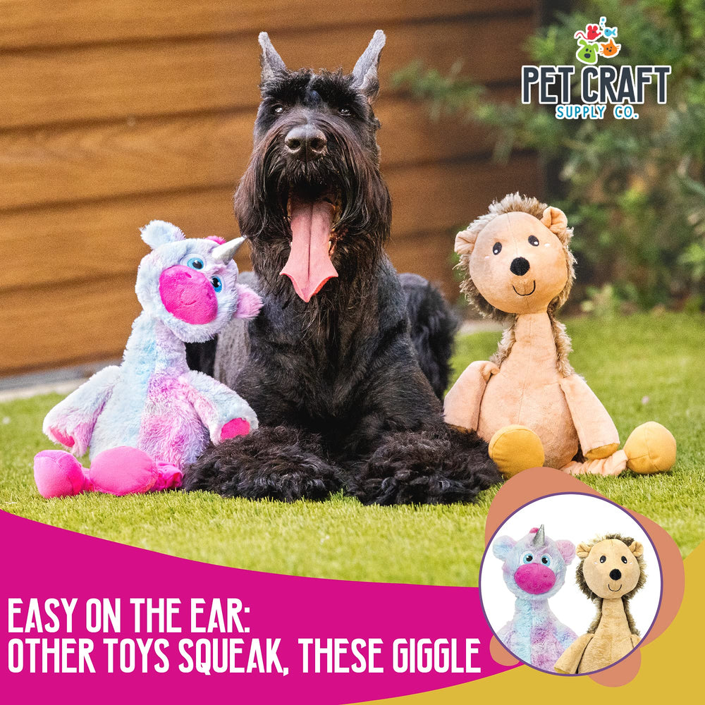 Pet Craft Supply Jiggle Giggle plush-legs toy highlights durable dog-friendly materials.
