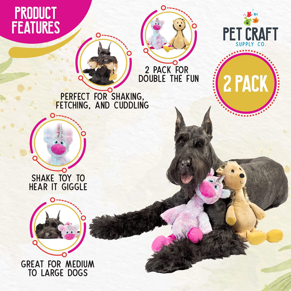 Pet Craft Supply Jiggle Giggle unicorn toy with wiggly arms for fetch and cuddling.