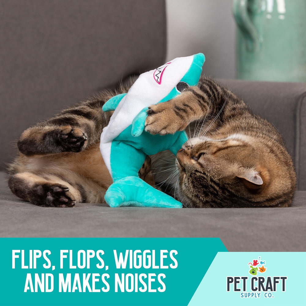 Pet Craft Supply Wiggle Pickle Shark Flipper Flopper soft plush exterior offers safe, comforting tactile play.