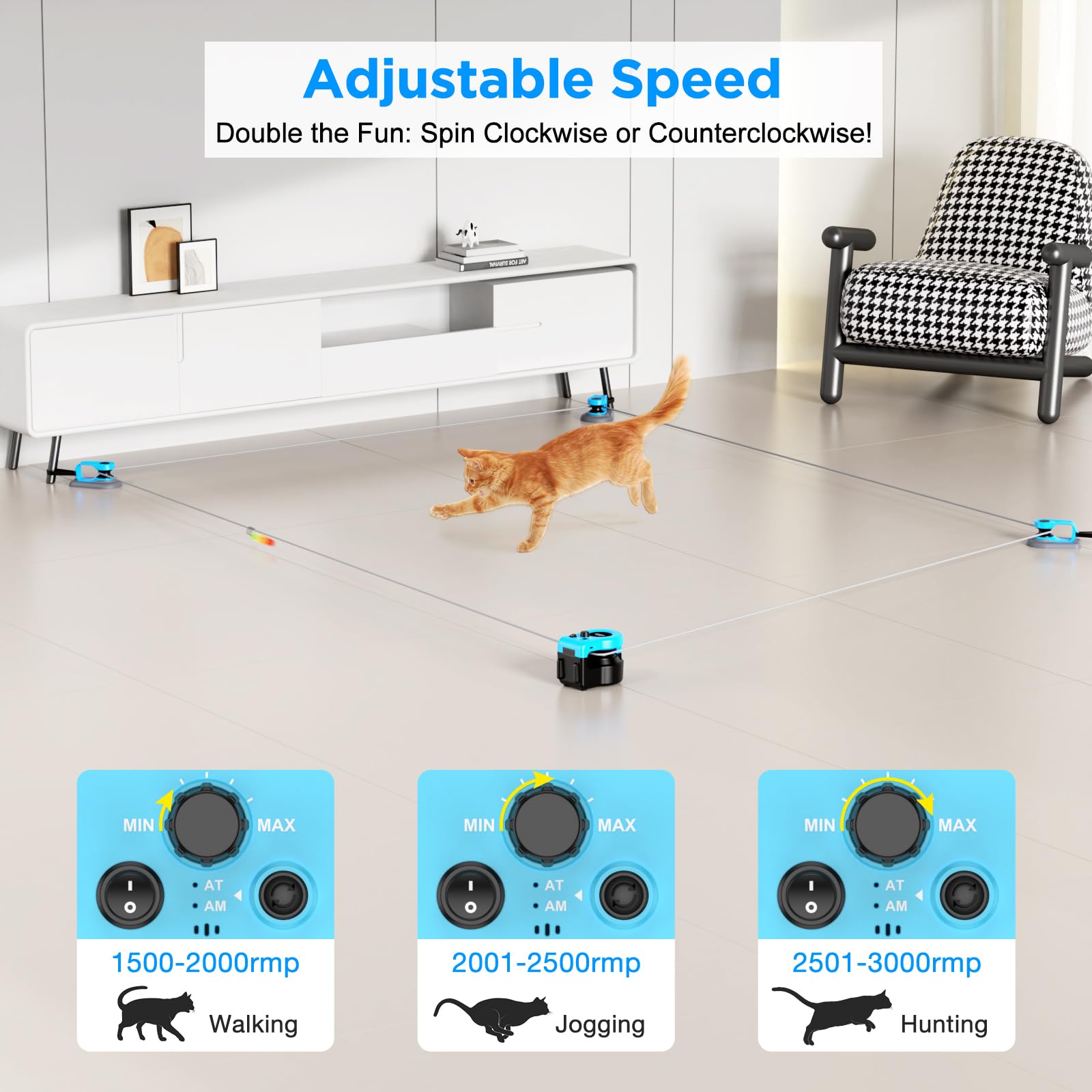 Pet Deluxe auto-mode cat toy demonstrates continuous chase, inspiring indoor exercise.
