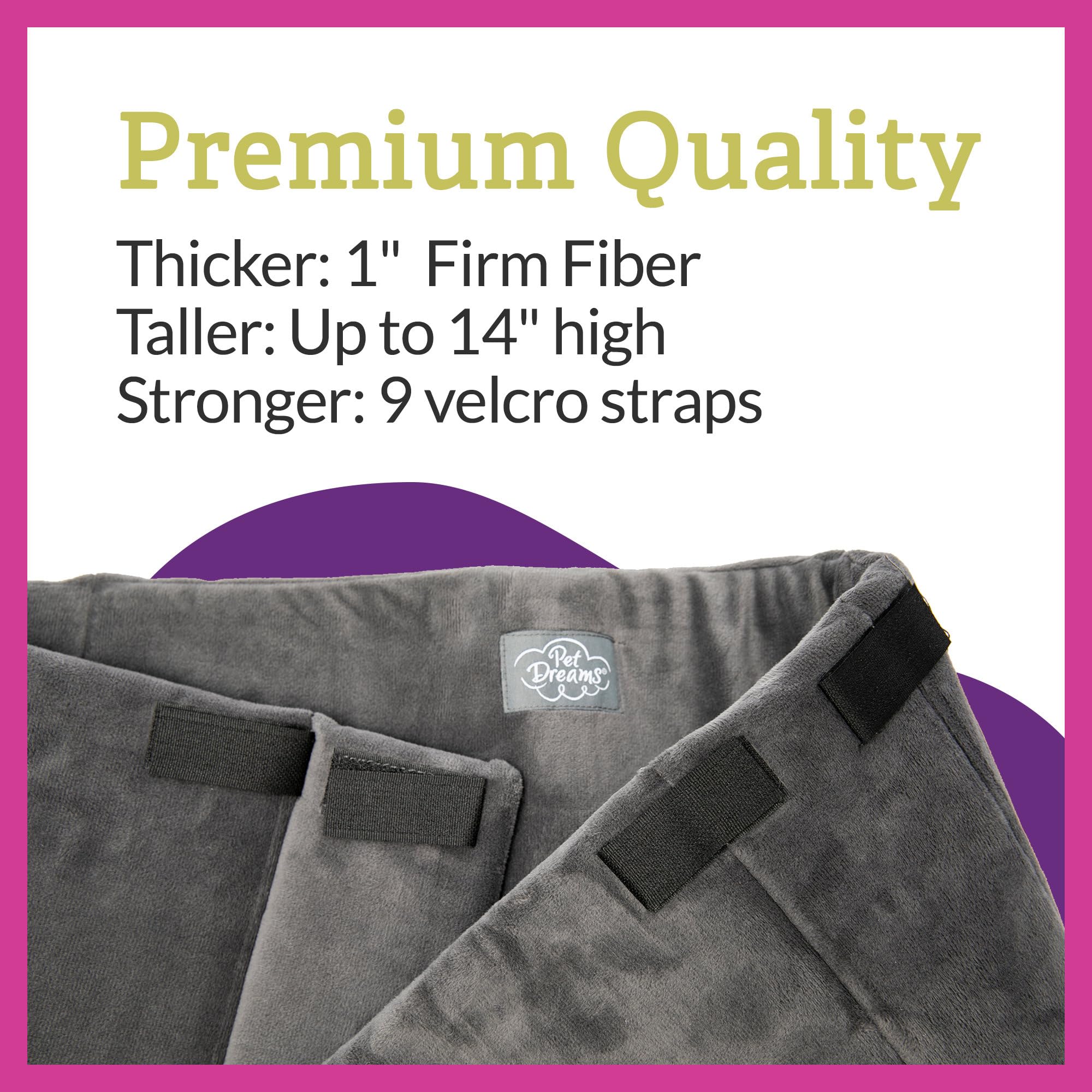Pet Dreams crate bumper close-up fiber in grey emphasizes dense padding.