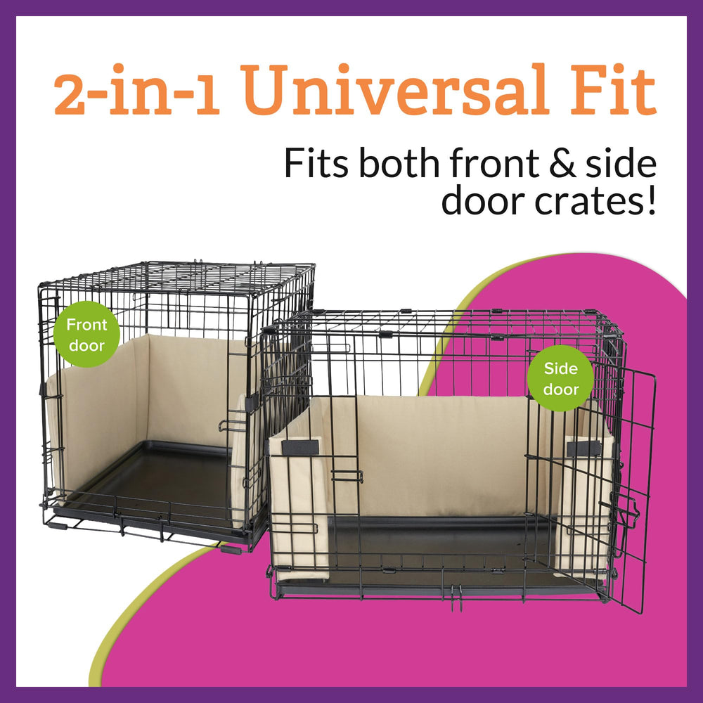 Pet Dreams crate bumper side profile in grey highlights tall padding and tail protection.