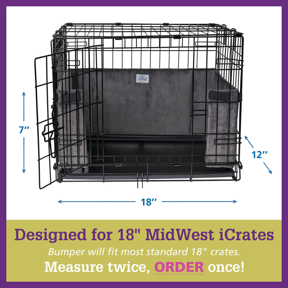 Pet Dreams crate bumper tail-protection grey highlights protection for wagging tails.
