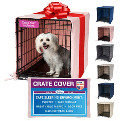 Pet Dreams dog crate cover breathable denim on 18-inch crates enhances airflow.