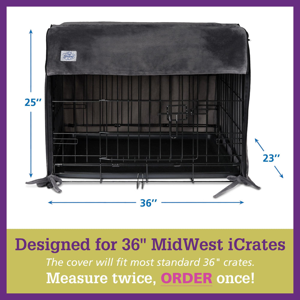 Pet Dreams plush grey crate cover offers soft texture