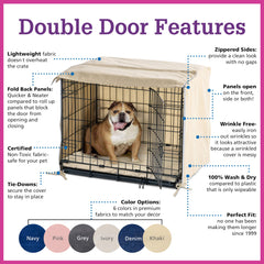 Pet Dreams icrate compatible double door cover fits multiple Midwest-style crates.