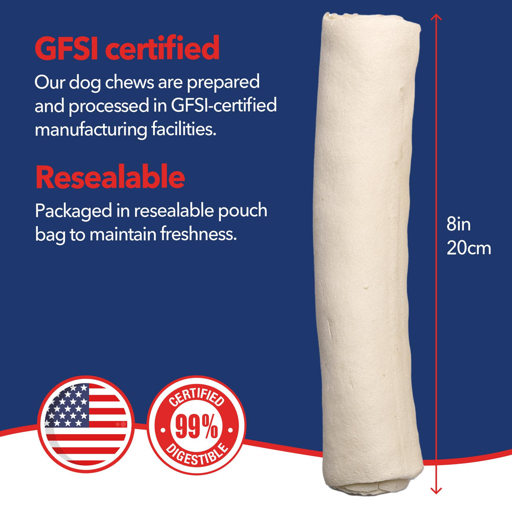 Pet Factory rawhide roll dog teeth-cleaning action emphasizes plaque control and fresher breath