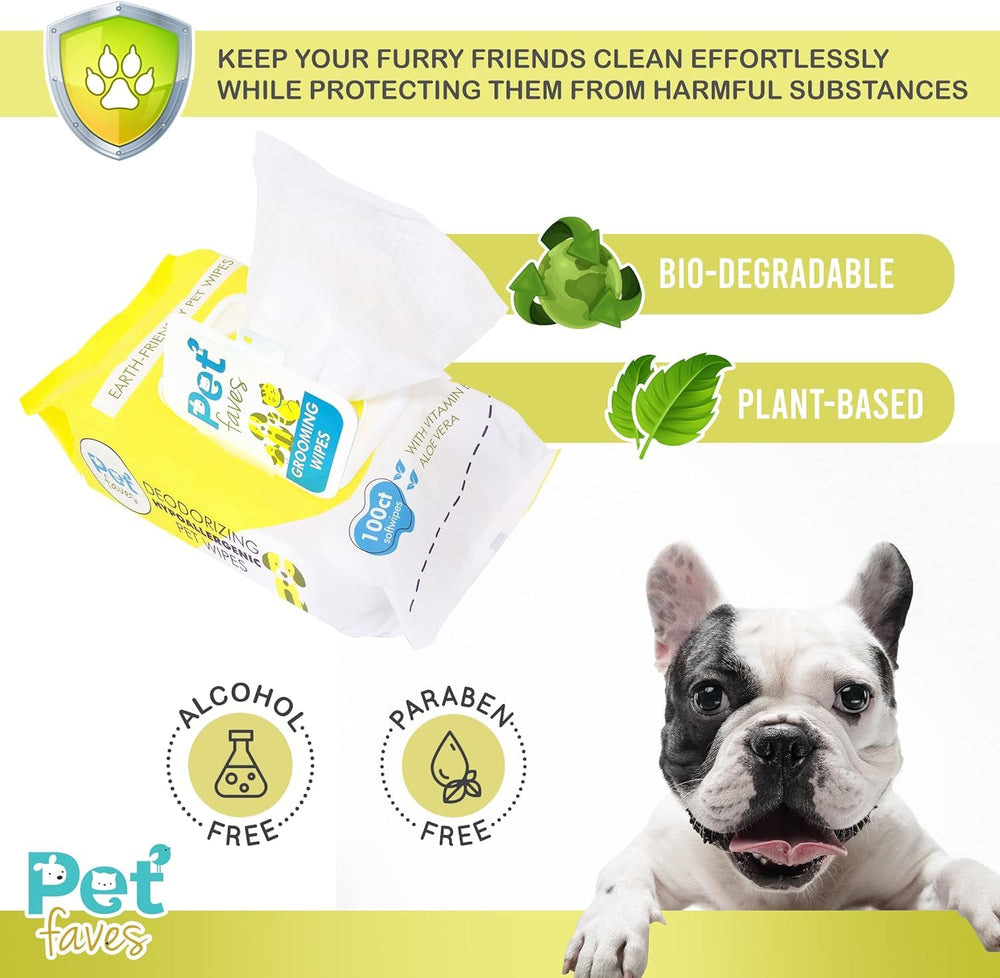 Pet Faves dog wipes closeup on sensitive skin for gentle cleansing.