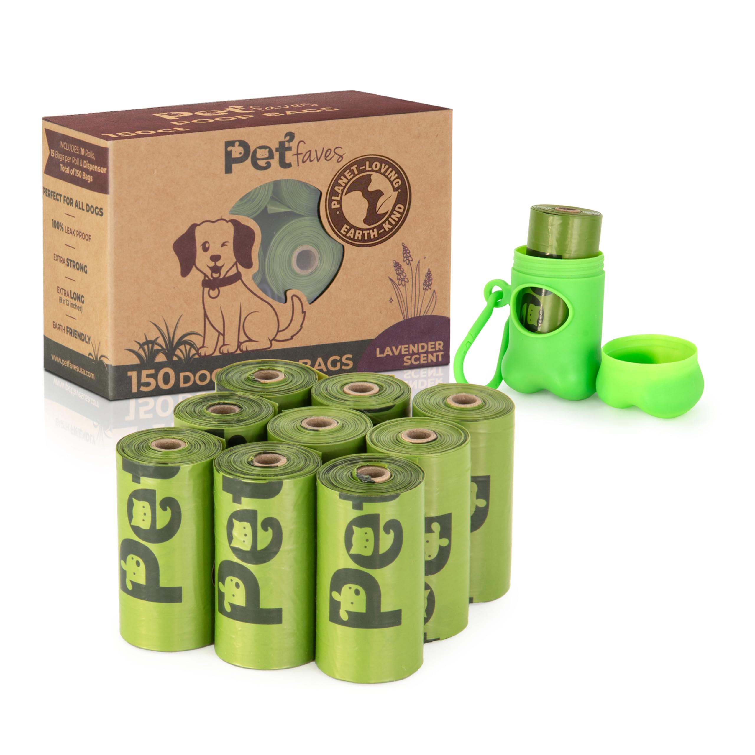 Pet Faves eco-friendly dog poop bags for daily walks with leak resistance.