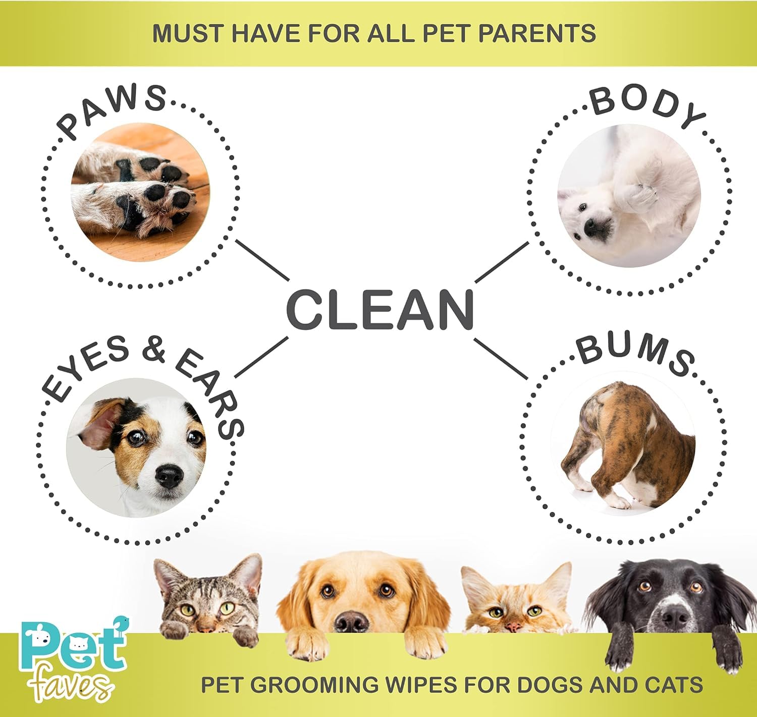 Pet Faves plant-based dog wipes odor-removal leaves fresh scent after walks.